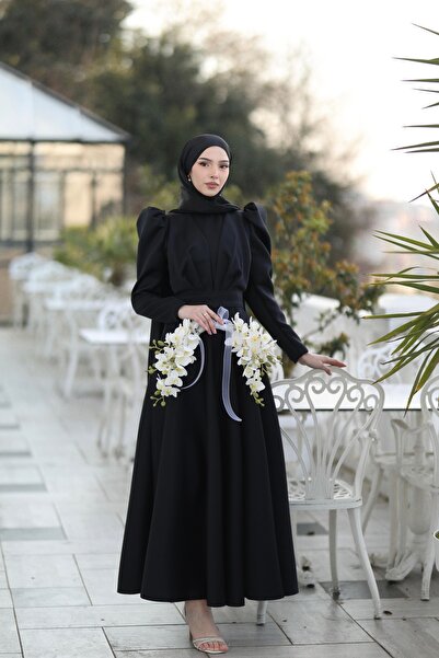 AYŞEYAMAÇLI KADIN SİYAH LAVİNİA TESETTÜR ABİYE ELBİSE