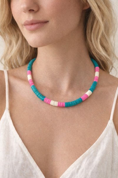 Archhazel Jewelery Turquoise & Pink Handmade Fimo Bead Necklace – Colorful Detailed