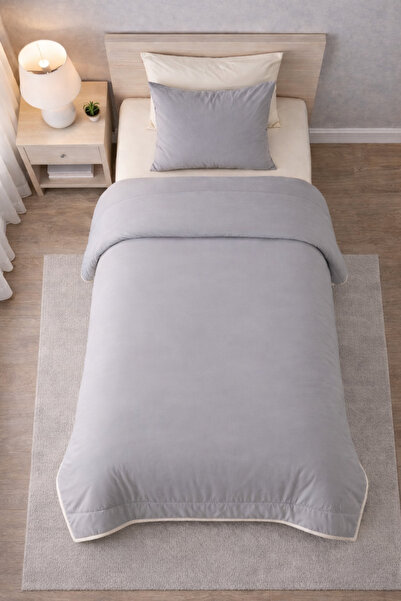 Zarif Home Duvet Cover Set Ranforce Single - Reversible (3-Piece) - Gray - Cream