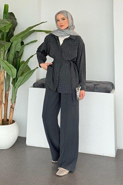 Şulemoda Giyim Stone Detailed Trouser Suit Ash