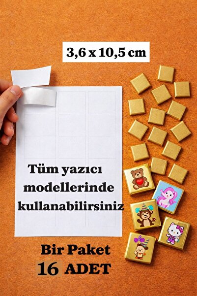 Deniz Karton A4 Çikolata Sticker Etiketi 3,6x10,5 cm – 16 Adet Kesimli – Tüm ...