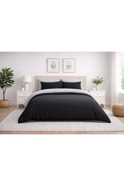 Zarif Home Duvet Cover Set King Size - Reversible (4 Pieces) - Black - Gray