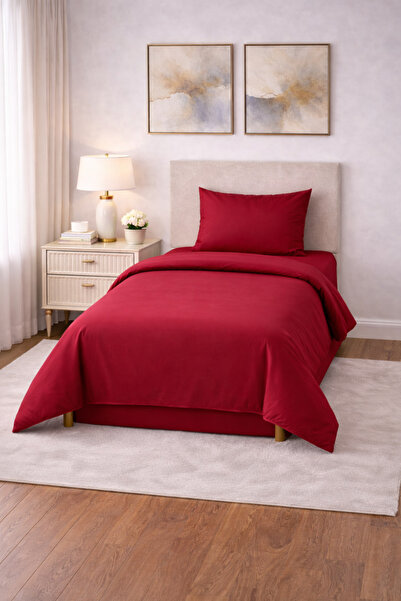 Zarif Home Duvet Cover Set Ranforce Single - Reversible (3-Piece) - Red - Bur...