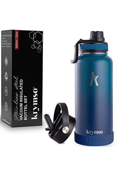 Krymso 950ml Stainless Steel Water Bottle, Insulated Thermos Flask, Leakproof...