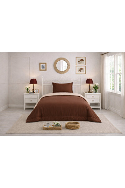 Zarif Home Duvet Cover Set Ranforce Single - Reversible (3-Piece) - Brown - C...