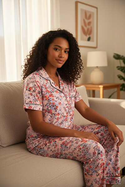 Star Fashion Women's pajamas 100% Turkish Cotton , short-sleeved blouse and l...