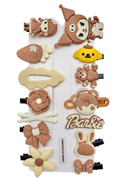 SHEKER HOME Girl's Brown Figured Hair Clips/Barrettes Set – 14 Pieces Hair Ac...