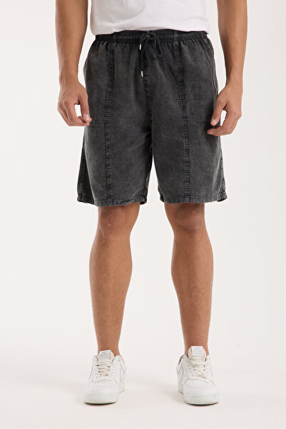 BigBrossBoutique Anthracite Men's Cotton-Linen Blend Shorts