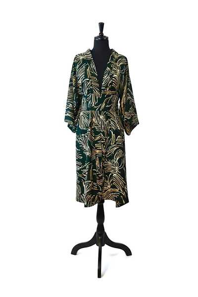 maia Koyu Yeşil Yaprak Desenli Viskon Kadın Kimono