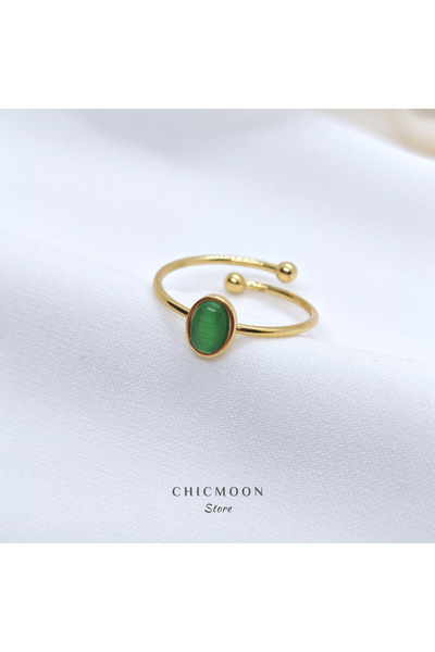 CHICMOON STORE Steel Green Stone Adjustable Ring