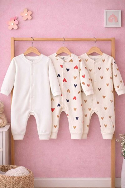 MERİWA Kız Bebek %100 Pamuklu Çıtçıtlı 3'Lü Set Tulum