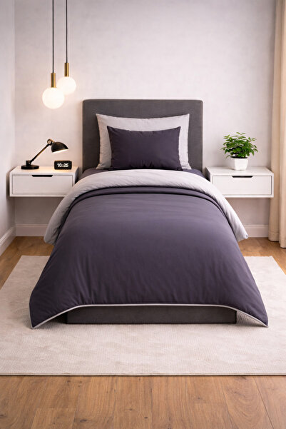 Zarif Home Duvet Cover Set Ranforce Single - Reversible (3-Piece) - Anthracit...