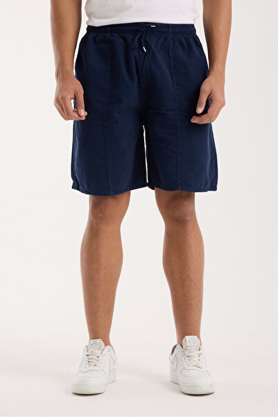 BigBrossBoutique Navy Blue Men's Cotton-Linen Blend Shorts