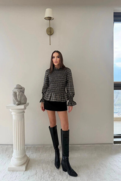 Sorridi Plaid Patterned Gathered Blouse