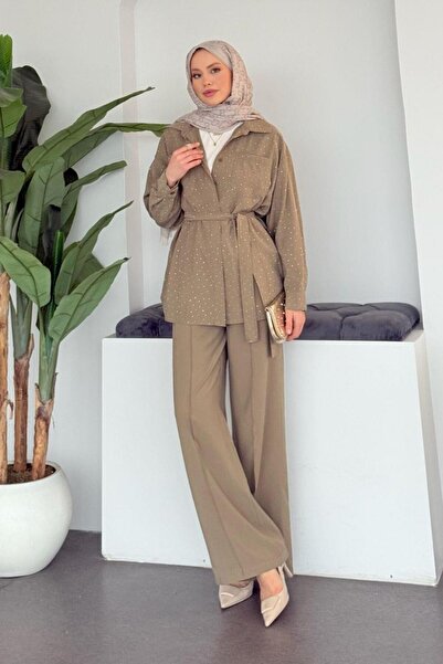 Şulemoda Giyim Stone Detailed Trouser Suit Khaki