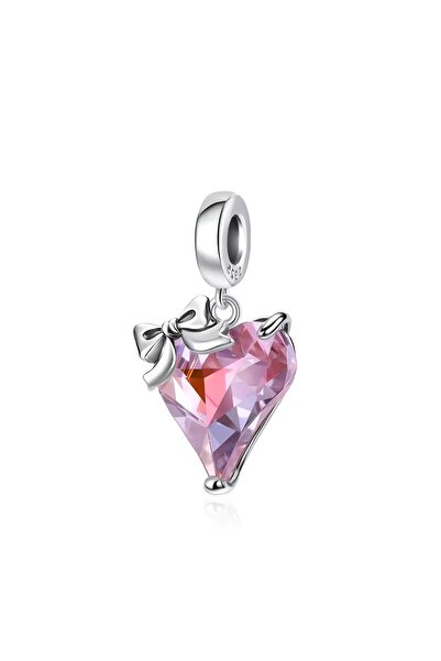Lux Design 925 Ayar Gümüş Fiyonk Pembe Kalp Charm