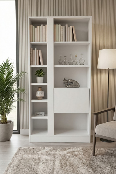 BAGAX 80x160x30 cm Kapaklı Raflı Kitaplık Çok Bölmeli Modern Depolama Ünitesi