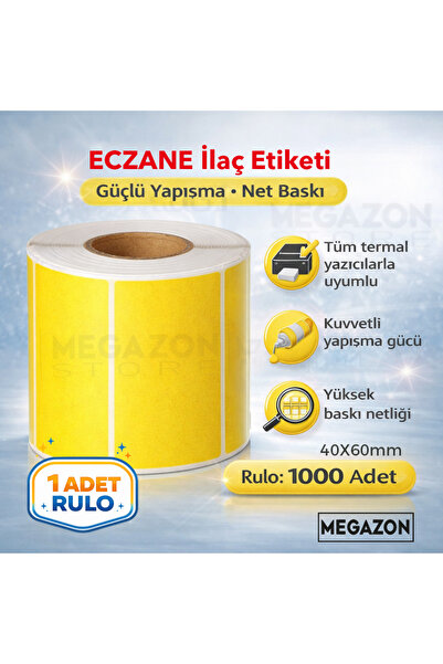 40X60 Termal Sarı Eczane Ilaç Tarif Etiketi 1000 Adet - 1 Rulo