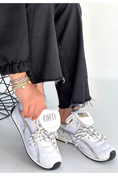 hibiscus Dissa White Leather Lace-Up Parachute Detailed Sports Shoes