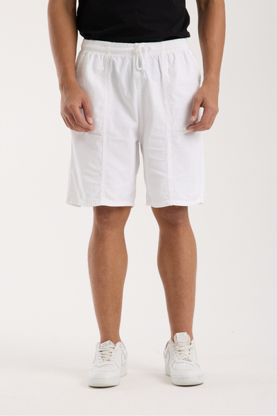 BigBrossBoutique White Men's Cotton Linen Blend Shorts