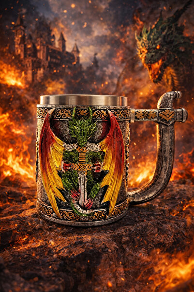Fillikutum Mythological Dragon Pattern 3D Steel Mug Fantastic Design, Stainle...