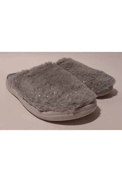 GEZER Plush Gray Glittery Stylish and Comfortable Winter Women's Home and Guest Slippers