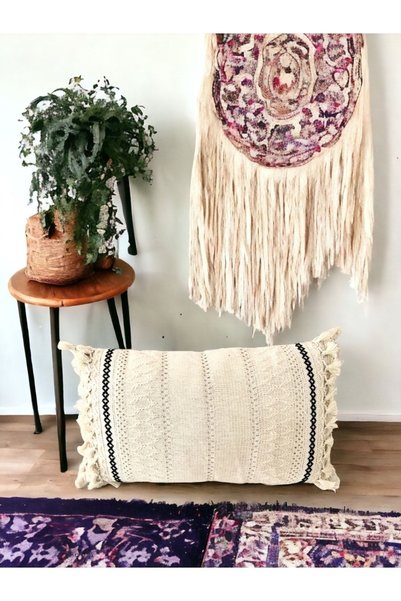 Onerose Home غطاء وسادة من الكتان الكريمي بتصميم خاص مقاس 35x55