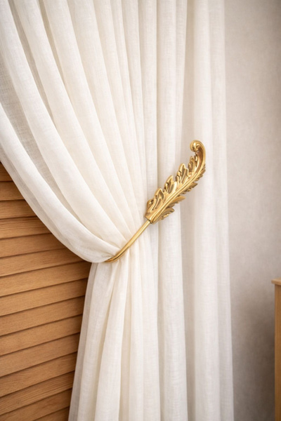 İNCİLİFE Yaprak Desenli Hayalet Kol Bağı Gold (Duvar Delme Gerektirmeyen Tül ...