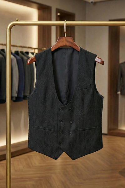 ixir 8 Buttons Men's Suit Vest Black