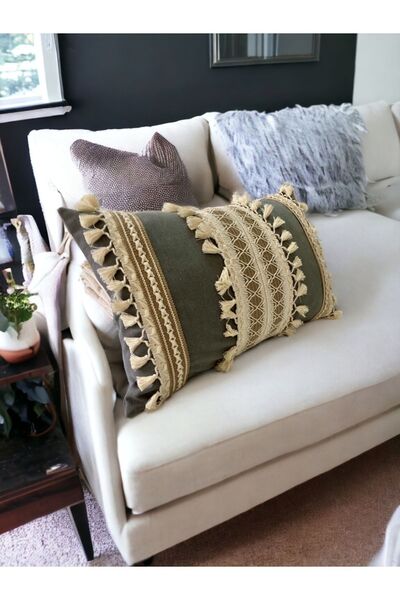 Onerose Home Gray Linen Triple Brown Lace Throw Pillow Cushion Cover