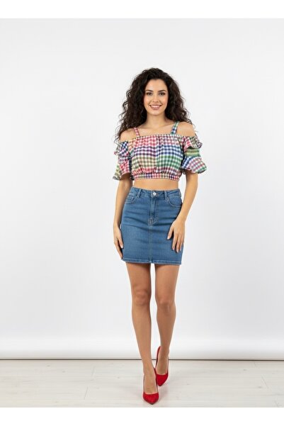 Polologin Butik Women's Multi-Colored Plaid Patterned, Flounce Detailed Strap...