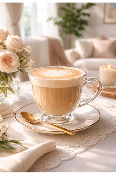 çukurova home 6' lı Kristal Lüks Kulplu Bardak (Kahve- Çay- Latte - Americano...