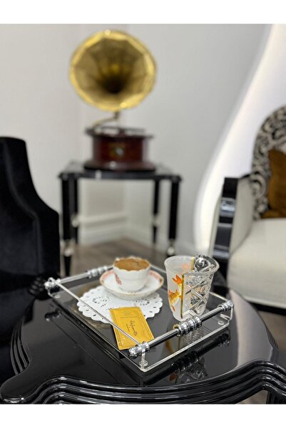 HİD DESIGN Ring Detail Coffee Presentation Tray Silver Color Handle