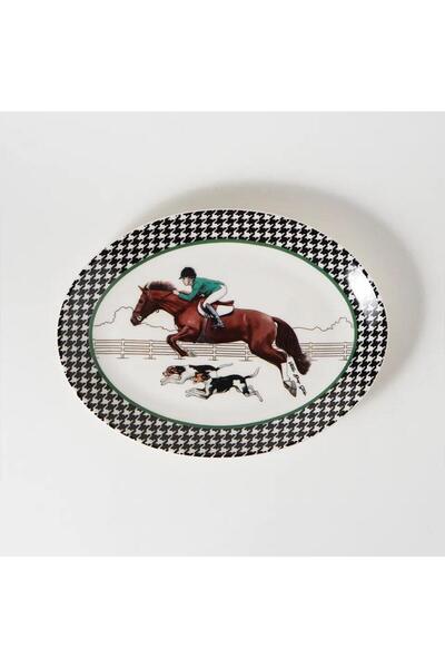 VITELLI DUBAI Equestrian Green Jacket 24 Cm Porcelain Boat Plate