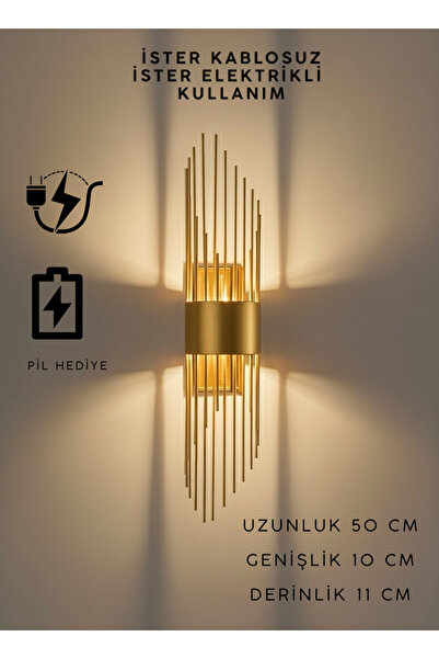 Sdlight Pilli ve Elektrikli Eskitme Gold Duvar Aplik Sarkıt
