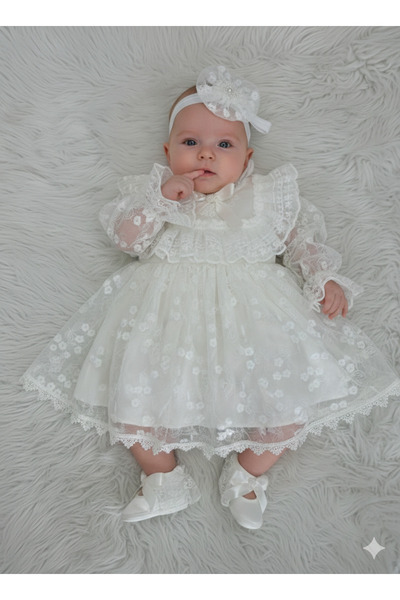 Mirace Styl Kız Bebek Dantel Detaylı Mevlüt Elbisesi – Özel Gün & Bayramlık
