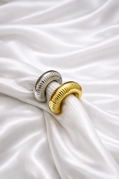 Dalga Formlu Paslanmaz Çelik Deliksiz Kıkırdak Küpe (Ear Cuff) – Gold & Silver Kararmayan Unisex