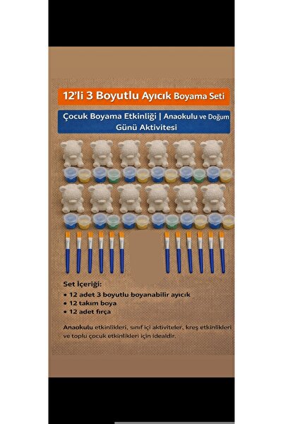 Nympha 12’li 3 Boyutlu Ayıcık Boyama Seti | Anaokulu ve Doğum Günü Etkinlik Seti