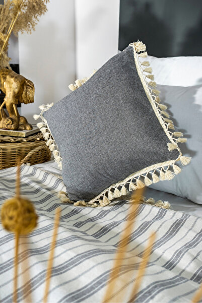 Onerose Home وسادة رمي بوم بوم أنثراسايت رمادية مقاس 43 × 43