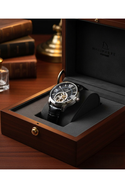 Goldwatches Deri Kordonlu Erkek Saat - Şeffaf İskelet Kadranlı Otomatik Türbi...