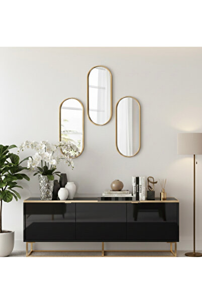 Jovi 3'Lü Oval Aynalı Sunumluk – Duvar Dekoru (Çok Amaçlı) 12×30 cm