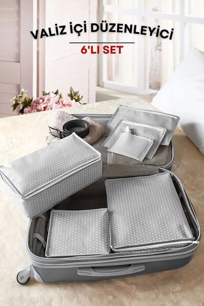 ROYALHOUSE 6'lı Valiz Düzenleyici Filesiz Set Gri Benekli