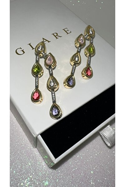GLARE JEWELRY CO Rainbow Colorful Design Gold Steel Dangle Earrings