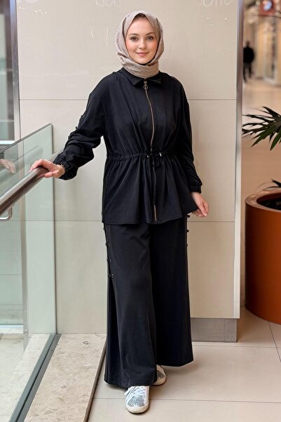 Ghisa Tie-Detail Front Zipper Waist Drawstring Capri Pants Set