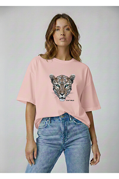 Mayer Butik Unisex Men'S/Women's Leopard Printed Oversize Cotton Crew Neck T-...