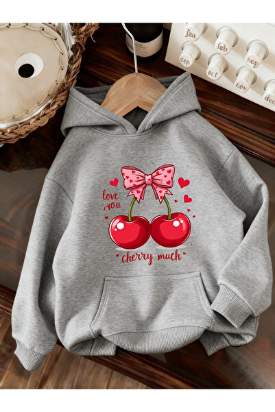 Rayan & Hoor Style Cherry Printed Hooded Pocket Cotton Black Sweatshirt