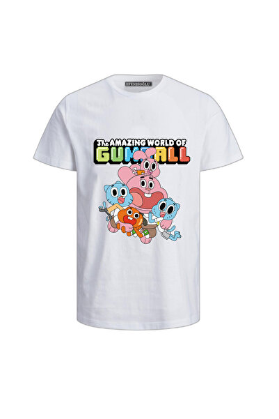 Efendioğlu Design Short-Sleeved Gumball the Amazing World of Printed Cotton C...