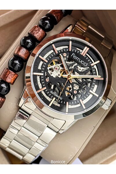 Ferrucci Automatic Men's Wristwatch, Green Dial, Silver Steel Strap in Stylis...