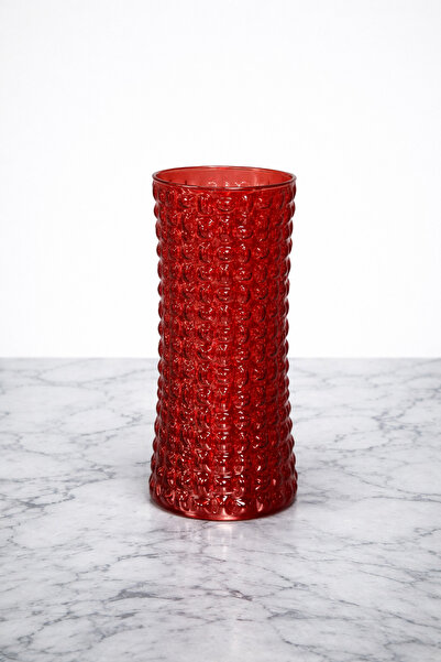 DEMİRSTORE Dekoratif Kabartmalı Kırmızı Damla Cam Vazo