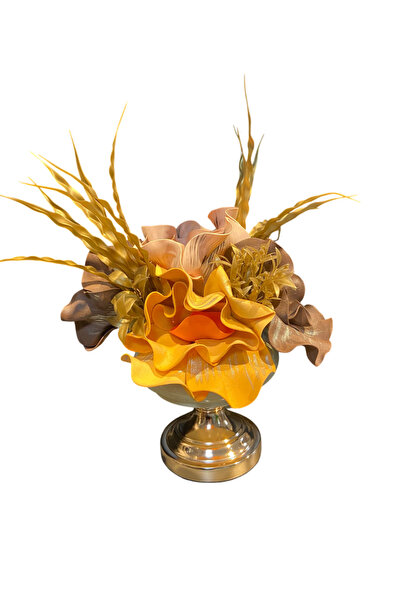 mysecrethome Gold Vazolu Turuncu Kahverengi Çiçek Aranjmanı | Lüks Dekoratif ...